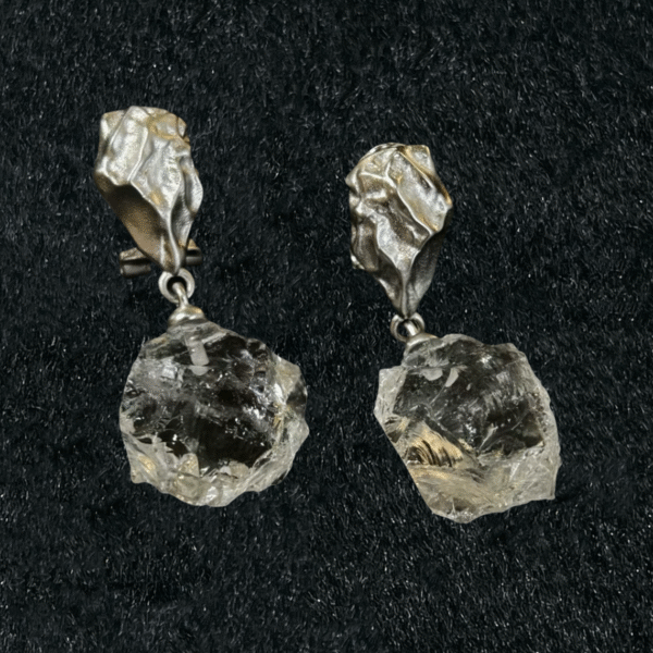 S925 silver handmade, hand pounded ice cracked white crystal earrings
