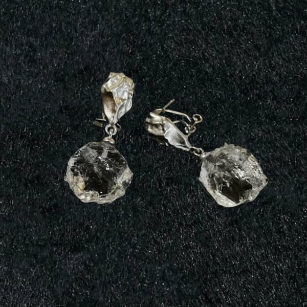 S925 silver handmade, hand pounded ice cracked white crystal earrings