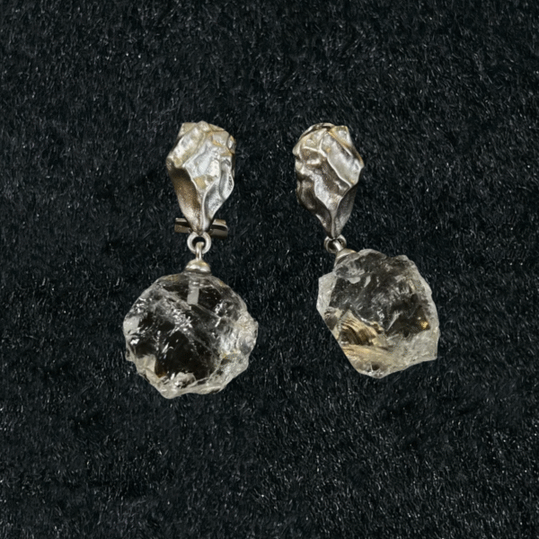 S925 silver handmade, hand pounded ice cracked white crystal earrings