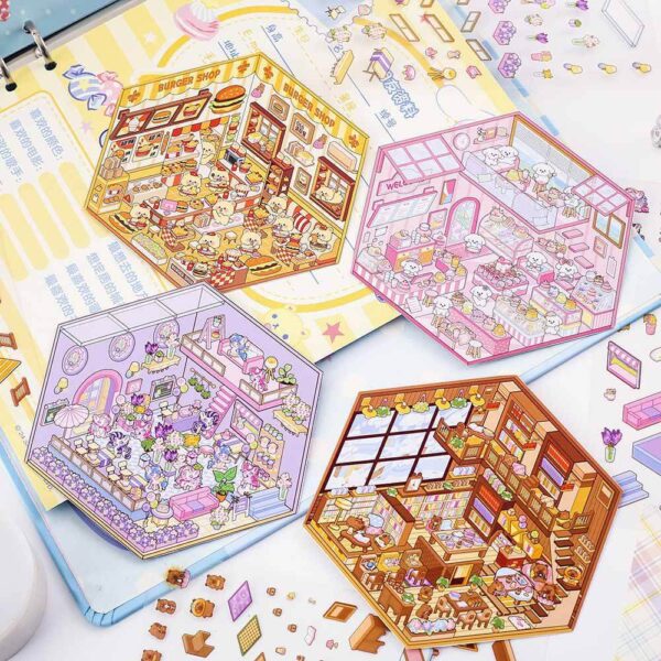 Cozy Critter Shops DIY 3D Sticker Collection 4 Cute Miniature Scenes