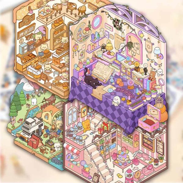 Sweet Whimsy 3D Scene Stickers 4 Cute Miniature Scenes