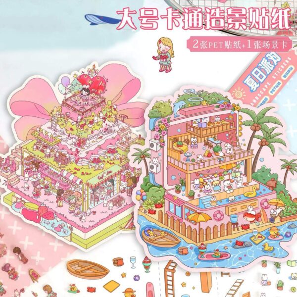 Mysterious Cake Box / Summer Party DIY 3D Scene Stickers 2 Cute Miniature Scenes
