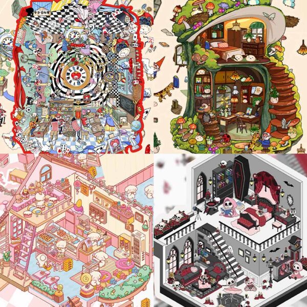 Enchanted Fantasy Realms DIY 3D Scene Stickers Gothic Castle / Mushroom Hut / Rabbit Academy / Candy Cottage