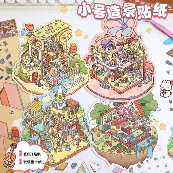 Music Machine Shop DIY 3D Scene Stickers Moka Pot Park / Sky Tree house / Magic Polaroid / Ramophone of Music