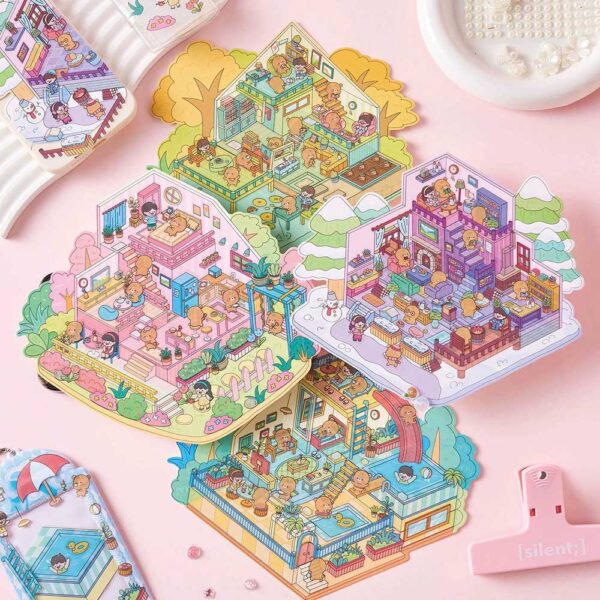 Four Seasons Cottage DIY 3D Scene Stickers Spring / Summer / Fall / Winner