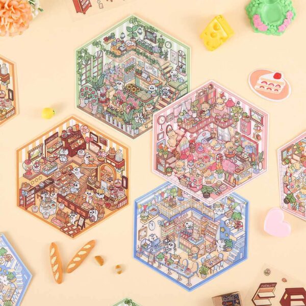 Sweet Moments DIY 3D Scene Stickers Butter Bakery / Meow Convenience Store / Scented Flower House / Bear Happy House