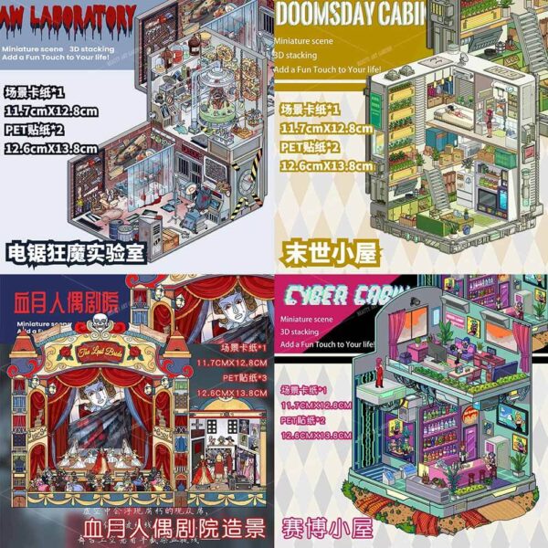 Bloody Carnival DIY 3D Scene Stickers Bloodmoon Dollhouse / Cyber Cabin / Last Day Shelter / Chainsaw Abattoir