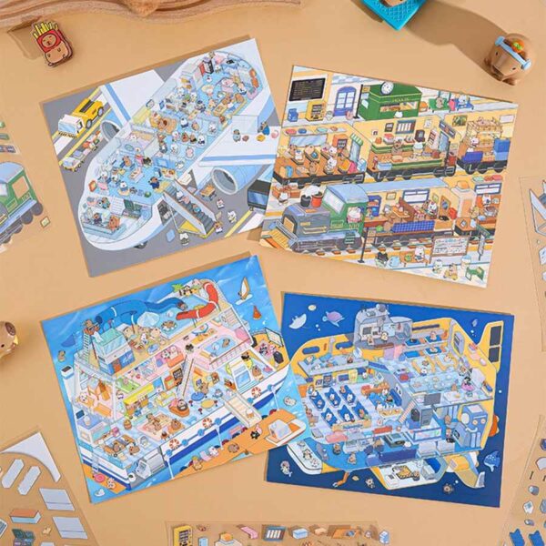 Capybara Travel Club DIY 3D Scene Stickers Joy Station / Capybara Cruise / Hurricane Submarine / Capybara Airlines