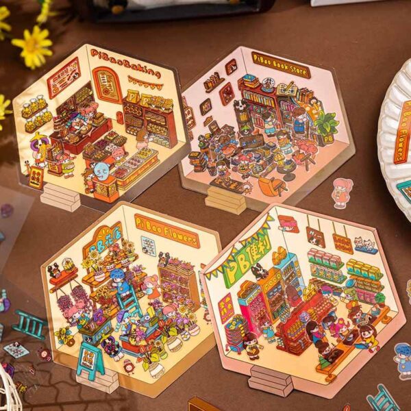 Charming Corner 3D Scene Stickers Meow Convenience Store / Bakery / Florist / Bookstore