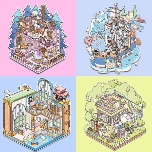 Dreamy Escape DIY 3D Scene Stickers Brunch Restaurant / Cabin in a Box / Wizard's Magic Potion / My Life at Sea