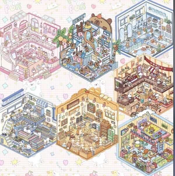 Joyful Living DIY 3D Scene Stickers Department Stores / Bunny's Clothing Store / Bakery Kitchen / Capybara water Bath / Rich Women's Party / Panda's Bazaar / Hot Spring Baths