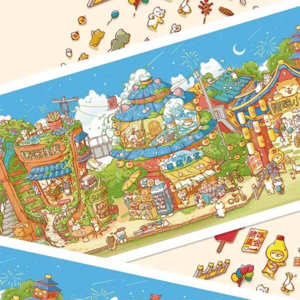 Piggy Cat Street (100cm Version) DIY 3D Scene Stickers Miniature Scenes