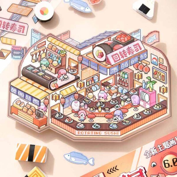 Pixel Style DIY 3D Scene Sticker Pixel Space Station / Pixel Sushi House