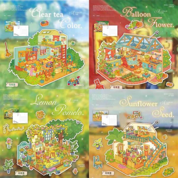 Poetic Earth DIY 3D Scene Stickers Citrus Hillside / Gentian Wood Tales / Sunpetal Melody / Tea Verse Whisper