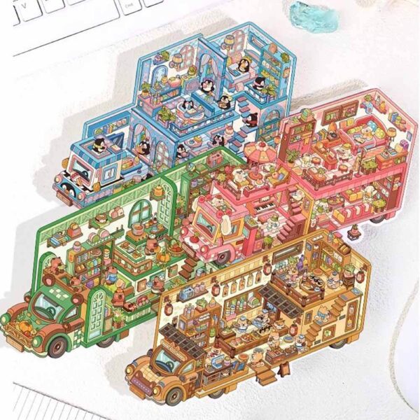 RV Living DIY 3D Scene Stickers blue Car / Pink Car / Green Car / Khaki Car