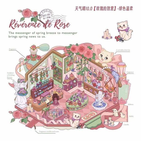 Velvet Romance DIY 3D Scene Stickers Rose Quill / Crimson Tenderness / Velvet Diary / Pink Ripple