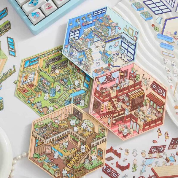 Mini World DIY 3D Scene Stickers Immersion Study Room / Coffee & Dessert House / Supermarket / Chinese Restaurant