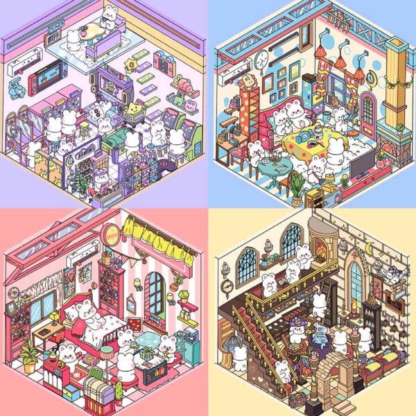 Blush Bunny Home DIY 3D Scene Stickers Bunny Game Room/  Bunny Living Room / Bunny Bedroom / Bunny Magic House